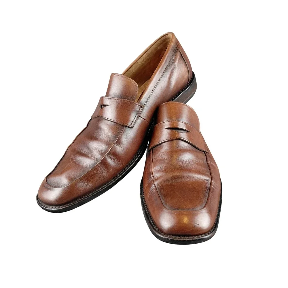 Johnston & Murphy Mens 9M Tan Leather Penny Loafers‎ Square Moc Toe 20-6563